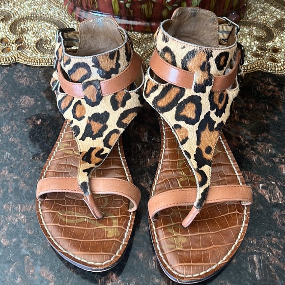Sam Eldelman Nude Leopard Grenna Gladiator Flat Sandal Size 8 - Picture 8 of 17